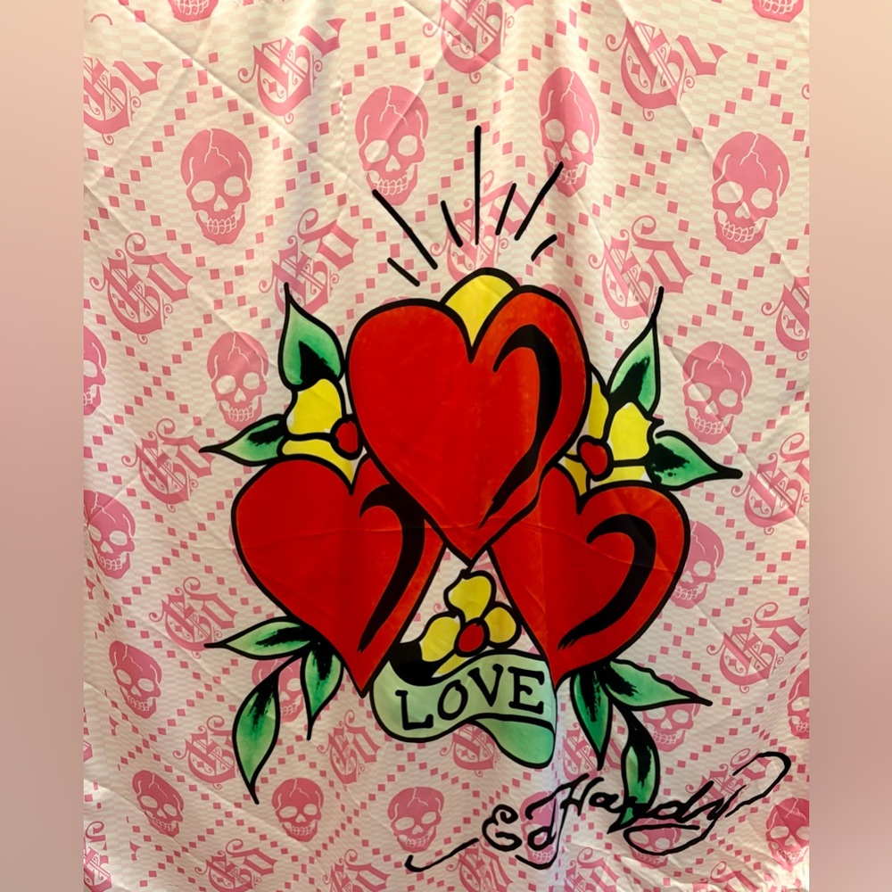 NWT ED HARDY Pink Multicolor Graphic Love and Skull Square Scarf 41” x 41”
